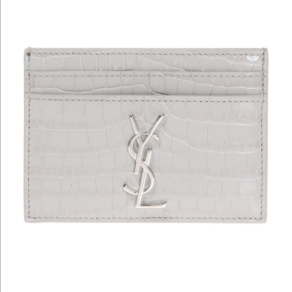 YSL Light Grey Croc Embossed Card Case
